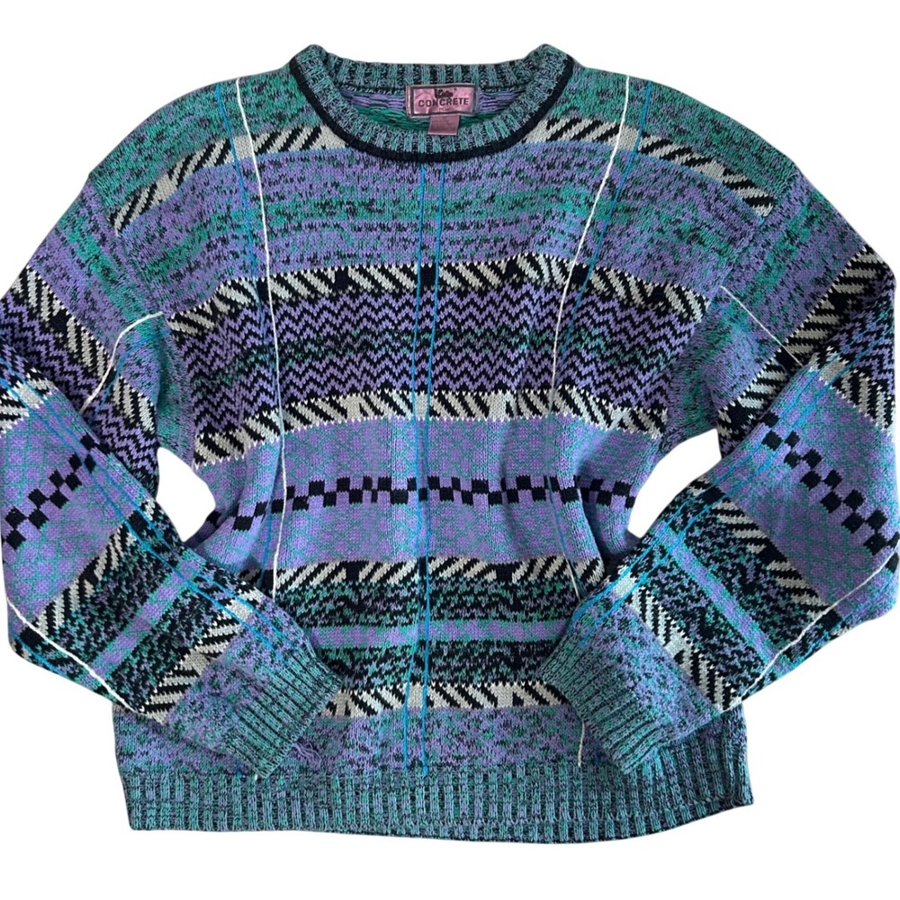 Vintage retro 80s 90s funky colorful‎ sweater ~ pullover cozy crewneck